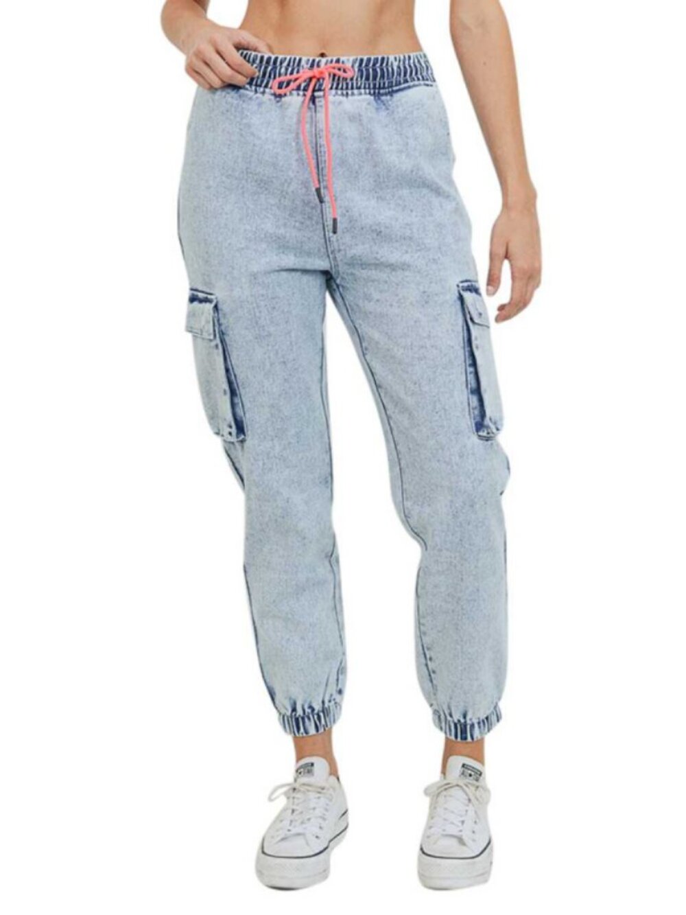 C'est Toi Acid Wash Denim Jogger Pants Blue Size S